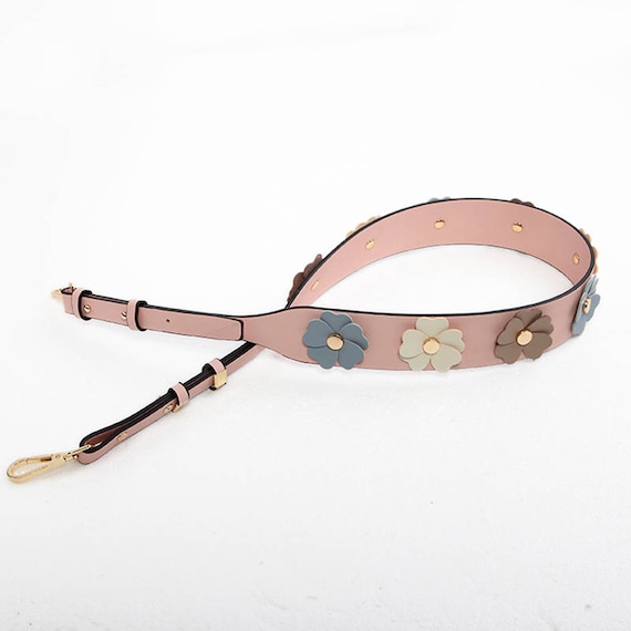 Leather flowers Bag Strap yellow blue pink leather Removable Purse Strap Interchangeable Strap Replacement Handle