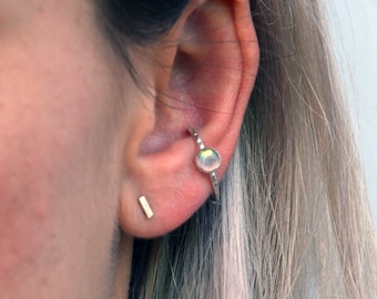 Labradorite Conch Hoop: Sterling Silver Cartilage Ring (16g)