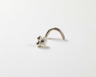 Recycled Sterling Silver Tri-Ball Nose Stud: Handmade Nose Piercing
