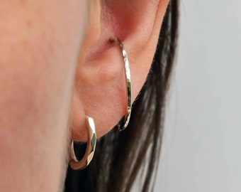 Oversize Hammered Silver Conch Hoop: Recycled Silver Piercing