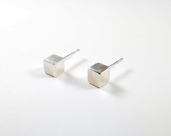 Sterling silver stud earrings, cube studs, square studs, cube earrings, minimalist jewelry, geometric jewellery, unique earrings