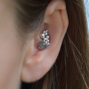 Conch earring labradorite wave inspired by Cornwall conch sterling silver conch piercing recycled silver conch stud piercing jewellery