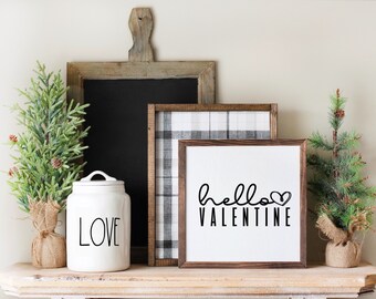 2022- Hello Valentine (Black), 12 x 12 Framed Sign, Valentine’s Day Sign, Farmhouse Valentine’s Sign, Valentines Day Decor, Shelf Decor