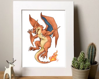 A4 A3 Mega Charizard Y Inspired Print Digital Art