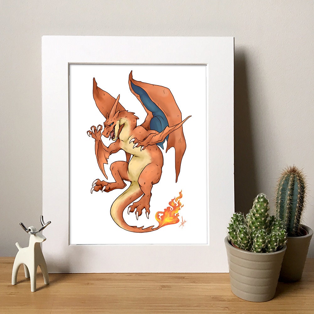 Mega Charizard Y vs Mega Charizard X Pokemon Print Poster Wall Art Picture  A4 +