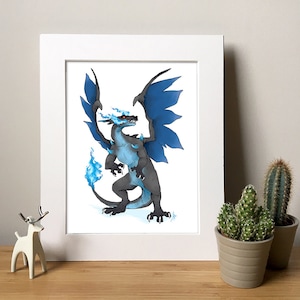 A4 A3 Mega Charizard X Print Digital Art
