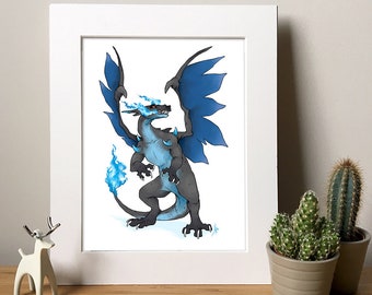 A4 A3 Mega Charizard X Inspired Print Digital Art