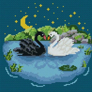 Swans in Love Digital Cross Stitch Pattern
