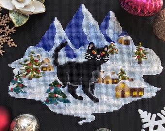 Yule Cat Digital Cross Stitch Pattern