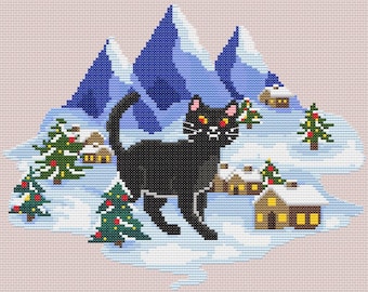 Yule Cat Digital Cross Stitch Pattern