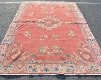 Groot Turks tapijt, vintage tapijt, 6,3 x 9 ft grote tapijten, roze Anatolische tapijten, Anatolisch tapijt, tapijten voor salon, Turks tapijt, Turkije woonkamertapijt