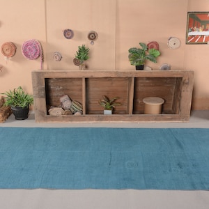 Hennep Rug Plat Weven Kelim Vintage Gebied Turkse Anatolische Tapijten Voor Eetkamer 3,7x9 ft Blauwe Vloer Antieke Vintage Home Decor Boho Outdoor