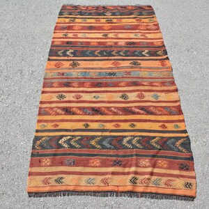 Turkish Kilim, Decorative Kilim, Accent Kilim, Yellow Kilim, Vintage Kilim, Vintage Kilim Rugs For Bedroom, Kitchen Kilim