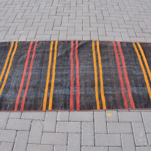 Turkish Kilim, Vintage Kilim, Runner Kilim, Oushak Kilim, shops 38x130 inches Black Kilim, Turkey Kilim, Hallway Kilim, 11253