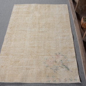 Vintage Rug, Turkish Rug, 3x4 Small Rugs, Muted Anatolian Rugs, Rugs For Bathroom, 3.1x4.5 ft Beige Rug, Neutral Oushak Rug, Oriental Rug,
