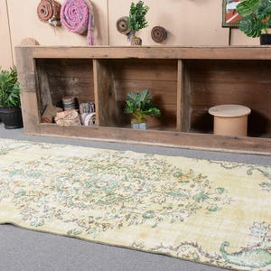 Turkish Rug, Vintage Turkish Carpet, Accent Rugs, Antique Rug, Rugs For Living Room, 3x7 ft Beige Rug, Floral Oushak Rug, Handmade Rug