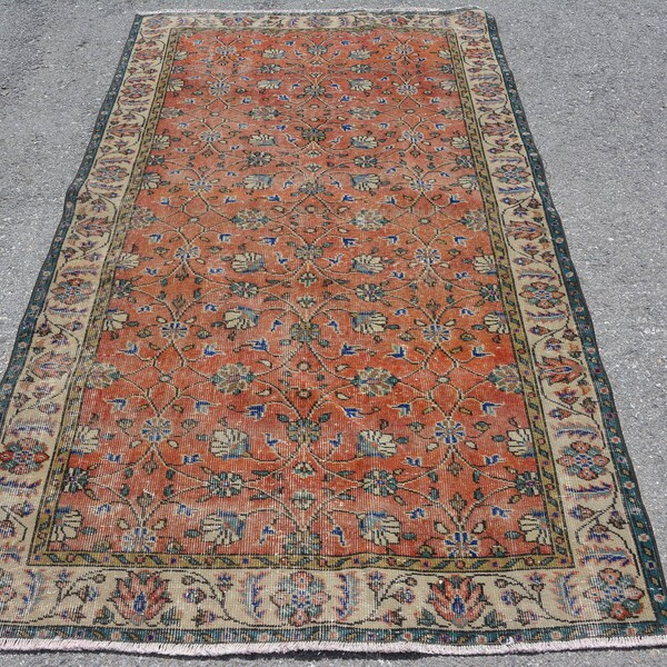 Vintage Rug, Area Rug, Turkish Rug, Oushak Carpet, 49x84 inches Orange Rug, Office Rug, Bedroom Carpet, Tribal Floor Rugs,  10007