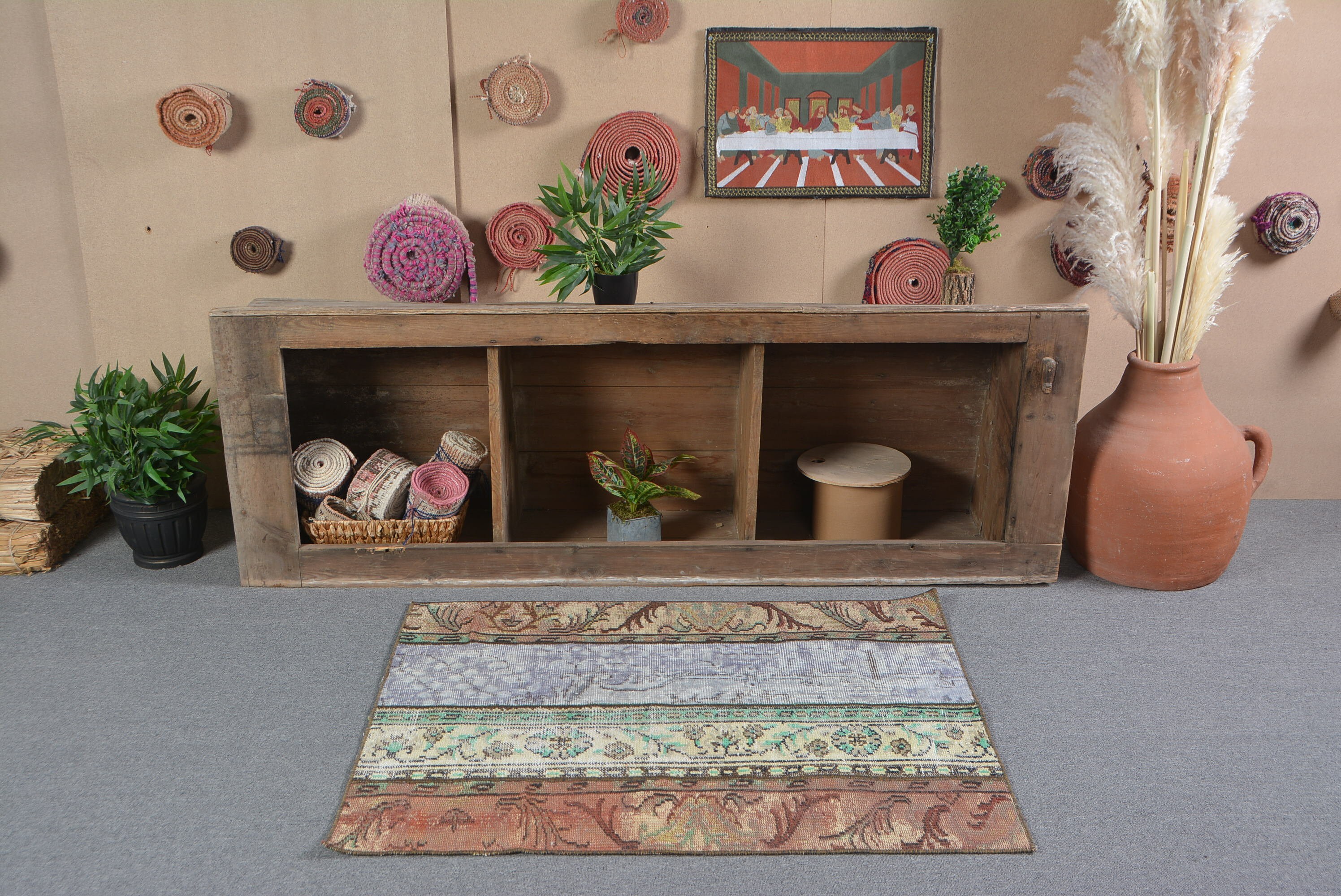 ヴィンテージラグ、トルコラグ、小さなラグ、パッチワークラグ