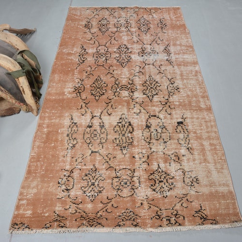 Area Carpet, Turkish Rug, Vintage Rug, Home Decor Carpet, 45x95 inches Brown Carpet, Outdoor Rug, Floor Rug, Wool Bedroom Carpet, shops 12630