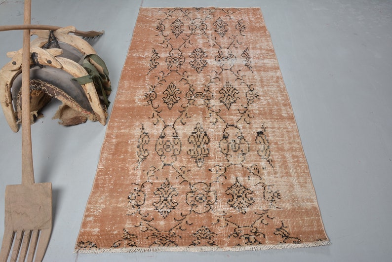 Area Carpet, Turkish Rug, Vintage Rug, Home Decor Carpet, 45x95 inches Brown Carpet, Outdoor Rug, Floor Rug, Wool Bedroom Carpet, shops 12630