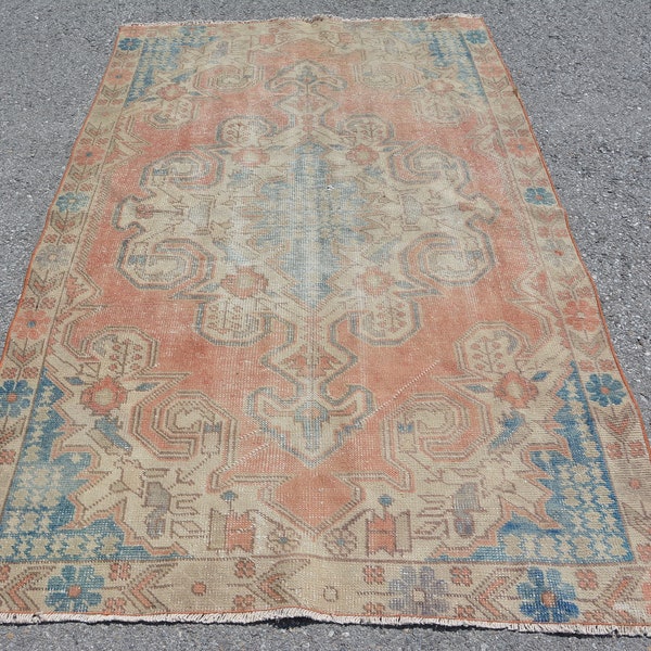 Vintage Rug, Area Carpet, Turkish Rug, Oushak Rug, 52x82 inches Orange Carpet, Office Rug, Bedroom Carpet, Handmade Indoor Carpet,  10013