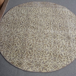 Vintage Rug, 4.7x4.7 ft Accent Rug, Round Rug, Turkish Rug, Antique Rug, Rugs For Bedroom, Beige Wool Rugs, Vintage Accent Rug,  13532
