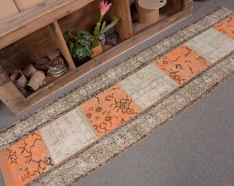 トルコラグ、ヴィンテージラグ、2x8 ランナーラグ、パッチワークラグ