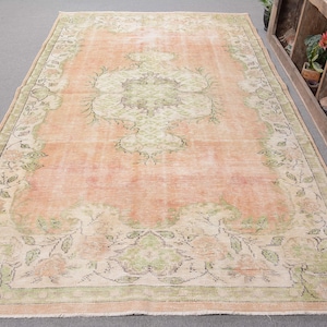 Turkish Rug, Vintage Rug, 6x10 Large Rugs, Muted Anatolian Rugs, Rugs For Living Room, 5.9x10 ft Orange Rug, Antique Rug, Large Wool Rug