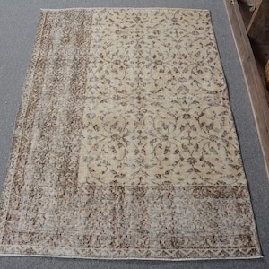 Vintage Rug, 3x4 Small Rug, Turkish Rug, Anatolian Rug, Rugs For Entry, 3.1x4.2 ft Beige Rug, Turkish Rug With Geometric Patterns, Wool Rug
