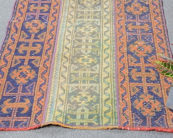 tapis vintage, tapis turc, petits tapis, tapis Oushak, tapis pour salle de bain, tapis orange 2,6x3,4 pieds, tapis patchwork, petit tapis vintage, 14340