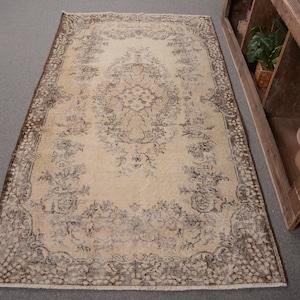 Vintage Rug, Turkish Rug, 4x7 Area Rug, Antique Rugs, Rugs For Living Room, 3.7x6.9 ft Beige Rug, Hand-Knotted Wool Rug, Turkish Area Rug,