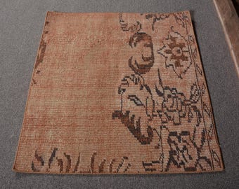 Vintage Rug, 3x3 Small Rug, Turkish Rug, Antique Rug, Rugs For Bathroom, 2.3x2.5 ft Brown Rug, Vintage Turkish Rug, Kids Rugs, Entry Rug,