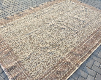 Groot tapijt, Turks tapijt, vintage tapijt, woondecoratietapijt, beige tapijt 82 x 119 inch, wollen salontapijt, organisch extra groot tapijt, 11002