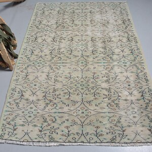 Vintage Turkish Rug, Area Rug, Oushak Carpet, Decorative 124x192cm, 4x6ft, Green Indoor Rug, Handmade Anatolian Carpet