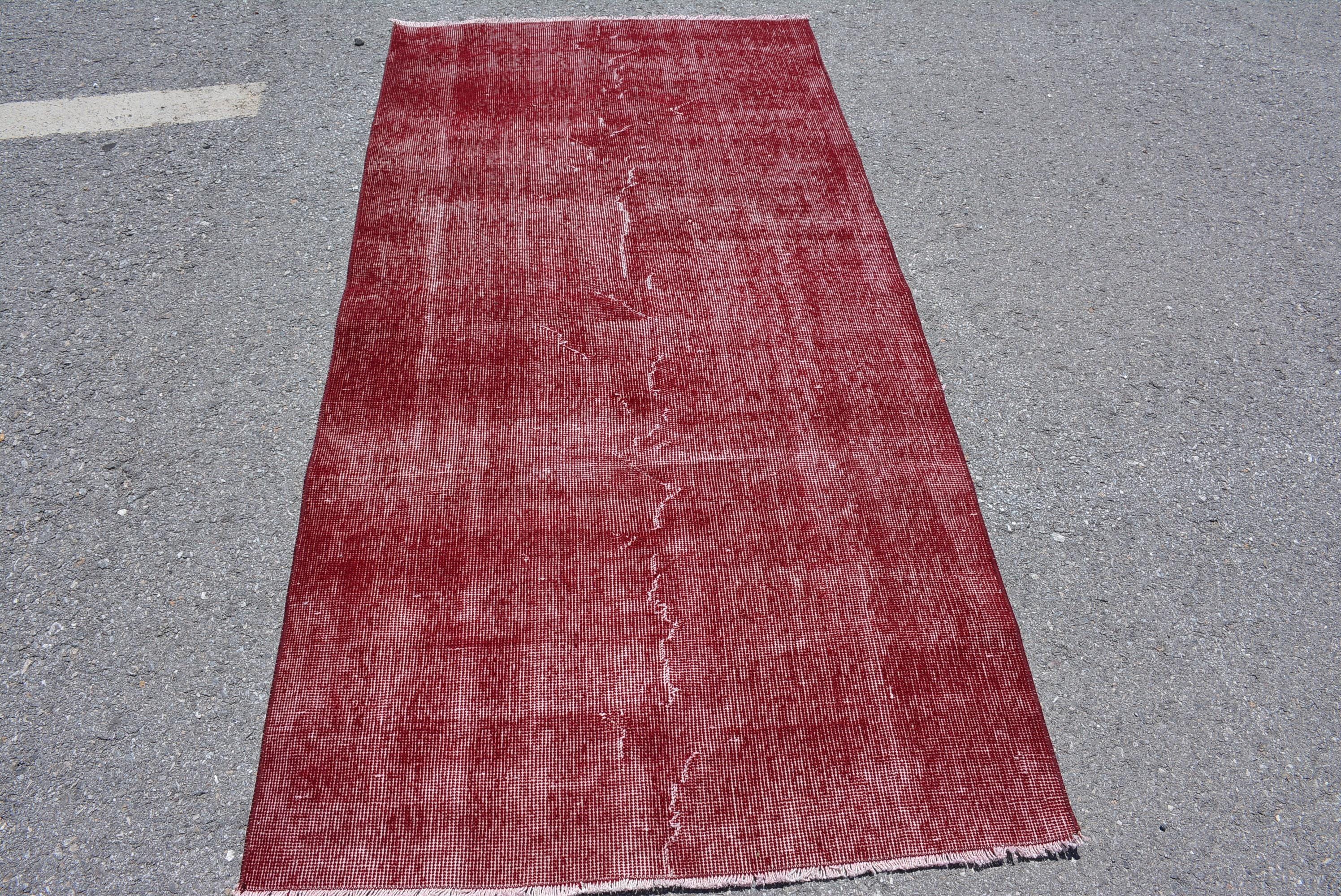 Red Turkish Rug, Vintage Area Rug, 98x194cm, 3x6ft, One Color