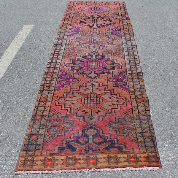 Runner Carpet, Turkish Rug, Vintage Rug, Herki Rug, 37x122 inches Purple Carpet, Organic Corridor Rugs, Outdoor Rug, Kitchen Rugs,  10111
