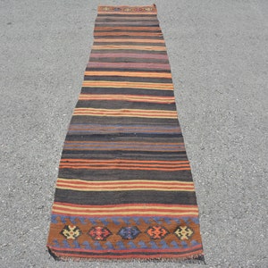 Runner Kilim, Vintage Kilim, Turkish Kilim, Home Decor Kilim, 29x130 inches Black Kilim, Outdoor Kilim, Stair Kilim,  10806