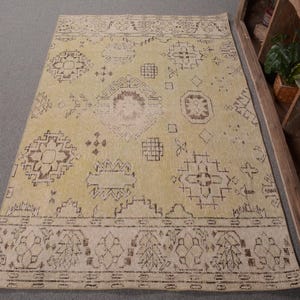 Turkish Rug, Vintage Rug, 4x6 Area Rugs, Muted Oushak Rug, Rugs For Bedroom, 3.9x6.3 ft Green Rug, Wool Rug With Tassels, Antique Rug,