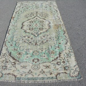 Vintage Turkish Runner Rug, Green Floral Oriental Area Rug, 4x9ft Carpet, Elegant Home Decor