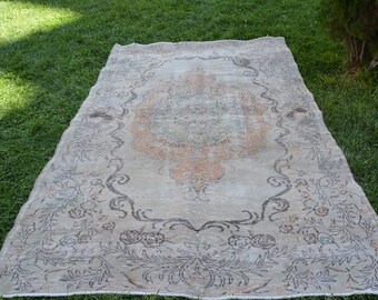 Turks tapijt, tapijten voor woonkamer, vintage tapijt, Anatolische tapijten, 6,1 x 9,8 ft groot tapijt, beige Marokkaans tapijt, groot vintage tapijt