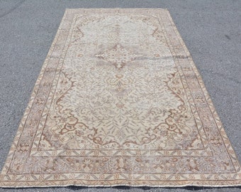 Vintage Rug, Large Carpet, Turkish Rug, Antique Carpet, 66x115 Inches Beige Rug, Decorative Bedroom Carpet, Oversize Rug,  9305