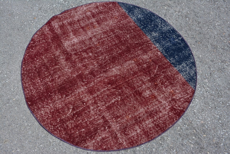 Red Rug, Round Rug, Circle Rug, Small Rug, Antique Rug, 3.9'x3.9