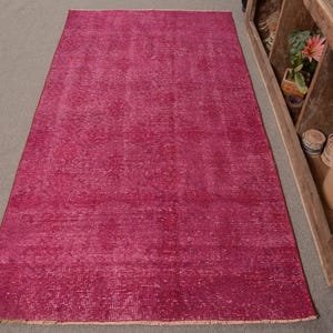 Vintage Rug, Turkish Rug, 4x7 Area Rug, Anatolian Rugs, Rugs For Salon, 3.6x6.9 ft Purple Rug, Hand-Knotted Wool Area Rug, Overdyed Rug,