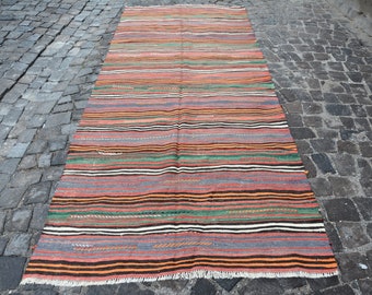 ヴィンテージトルコキリム、ボヘミアンキリムラグ、幾何学模様のキリム