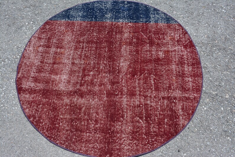 Red Rug, Round Rug, Circle Rug, Small Rug, Antique Rug, 3.9'x3.9