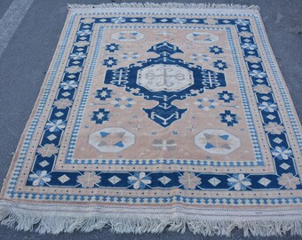 Navy Rug, Unique Rug, 5.3' x 5.5' Anatolische Rug, Antieke Rug, Area Rug, Salon Rug, Woonkamer Rug, Handgemaakte rug, wollen rug code 3784