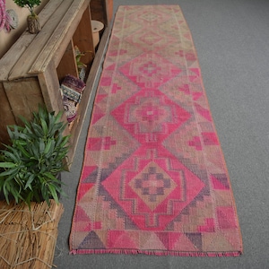 Turkish Kilim, Vintage Kilim, Runner Kilim, Herki Kilim, Rugs For Stair, Pink Kilim, Handmade Kilim, Corridor Kilim,  13518