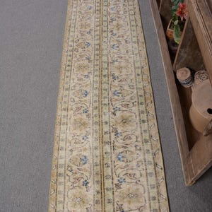 Vintage Rug, Turkish Rug, Patchwork Rug, 2x8 Runner Rugs, Oushak Rug, Rugs For Corridor, 1.9x8.1 ft Beige Rug, Modern Minimalist Wool Rug,