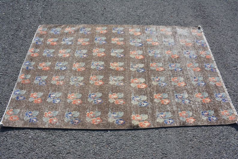 Code 5011 butterfly rug 3.9/' x 6.1/' organic rug turkish rug bath rug orange rug art deco handles oushak rug vintage rug area rug