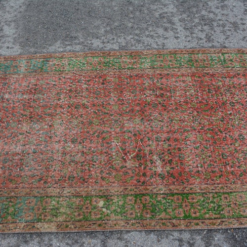 Area Rug, Vintage Rug, Turkish Rug, Oushak Carpet, 45x82 inches Red Carpet, Turkey Bedroom shops Rug, Organic Floor Carpet, 9521